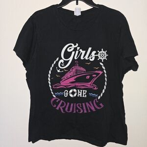 Port and Company Black Tee with Pink and White Design